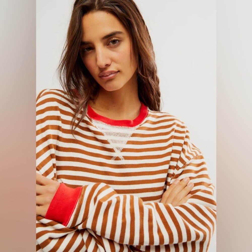 RARE! Free People Classic Striped Oversized Crewneck 🤎❤️